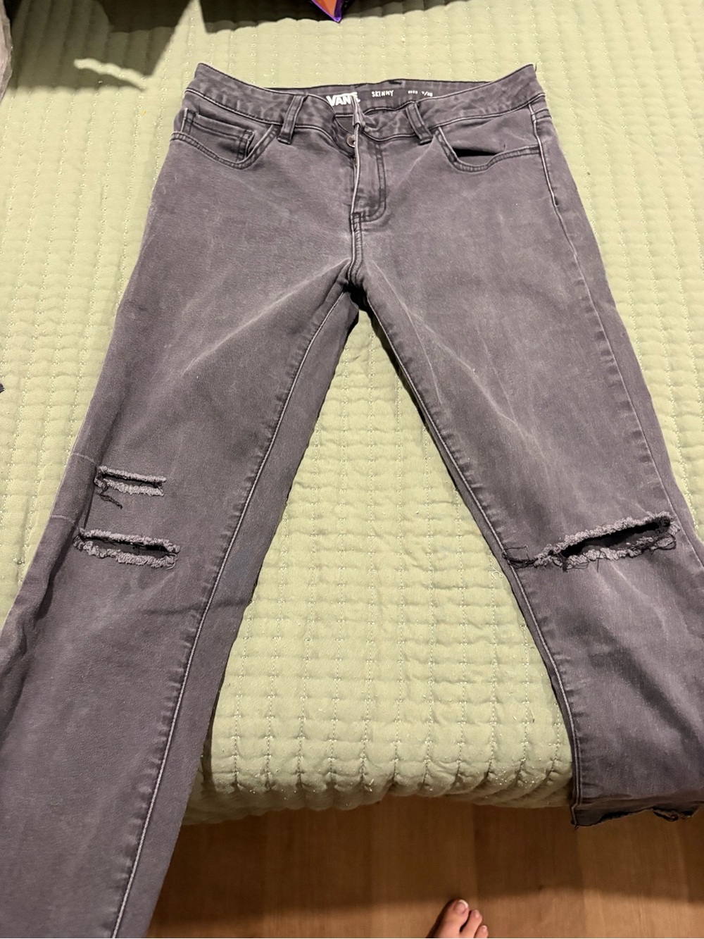 Vans Women's Washed Charcoal Ripped Skinny Jeans